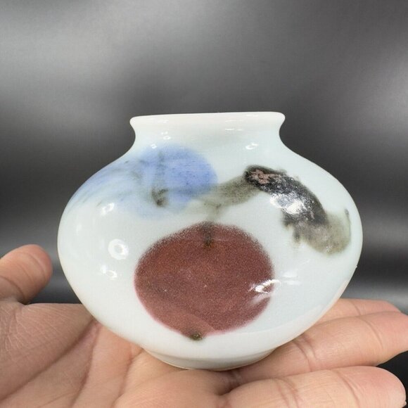 Vintage Hand Made Oriental Pottery Bud Vase Vessel Artist Marked Porcelain VTG - Picture 12 of 16